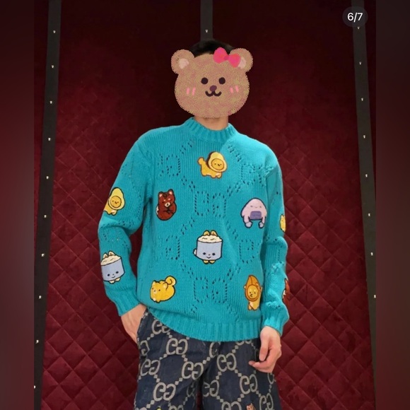 Gucci KNIT COTTON JUMPER WITH ANIMAL EMBROIDERY IN BLUE - Picture 4 of 8